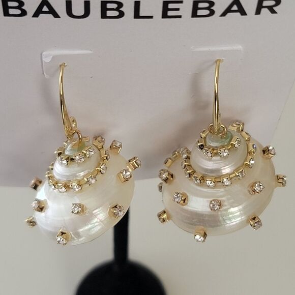 Baublebar Earrings Snail Shell Goldtone Crystal Earrings #538 - Picture 8 of 8